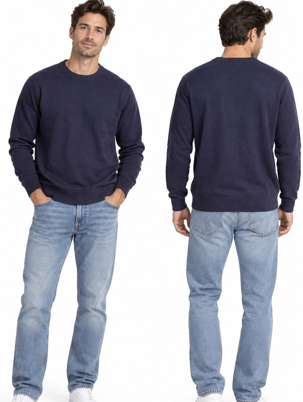 Hudson North Men’s 100% Cotton Navy Crewneck Sweater Size L
